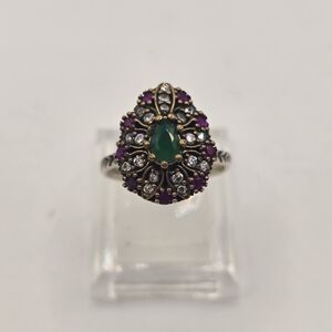 Estate Emerald and Amethyst Ring